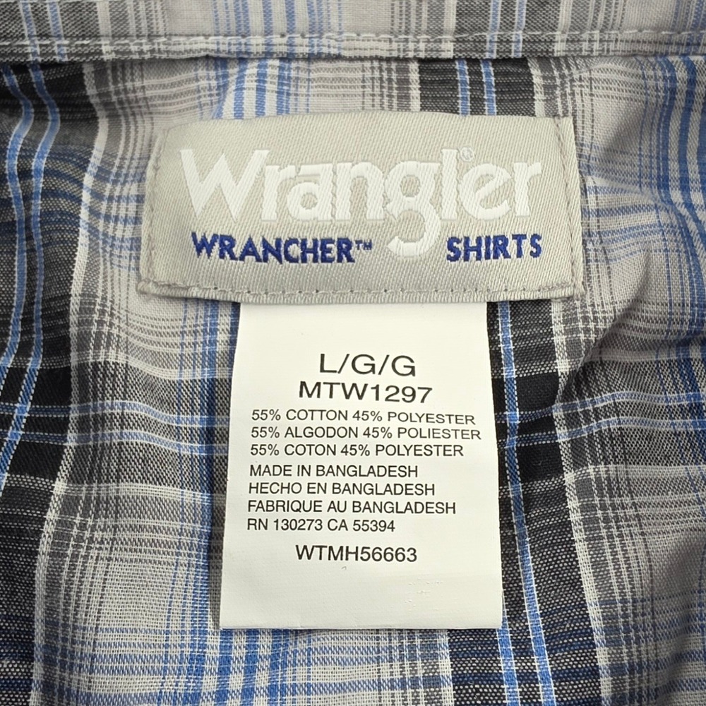 Wrangler Wrancher Mens Blue Plaid Western Pearl Snap Shirt MTW1297 L - Picture 6 of 12